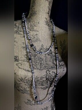 "5/$40" Long Double Strand 1946 Shades Of Gray Gemstone/Bead/Crystal Necklace